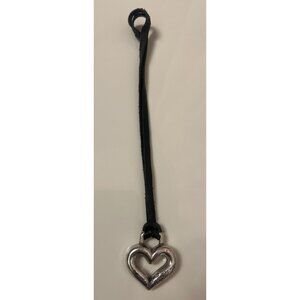 BRIGHTON Black Leather Replacement Metal Heart Logo Loop Strap Purse Bag Charm